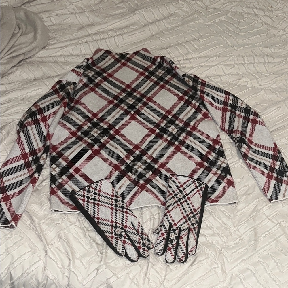 Tahari Red and Black Plaid Turtleneck Sweater